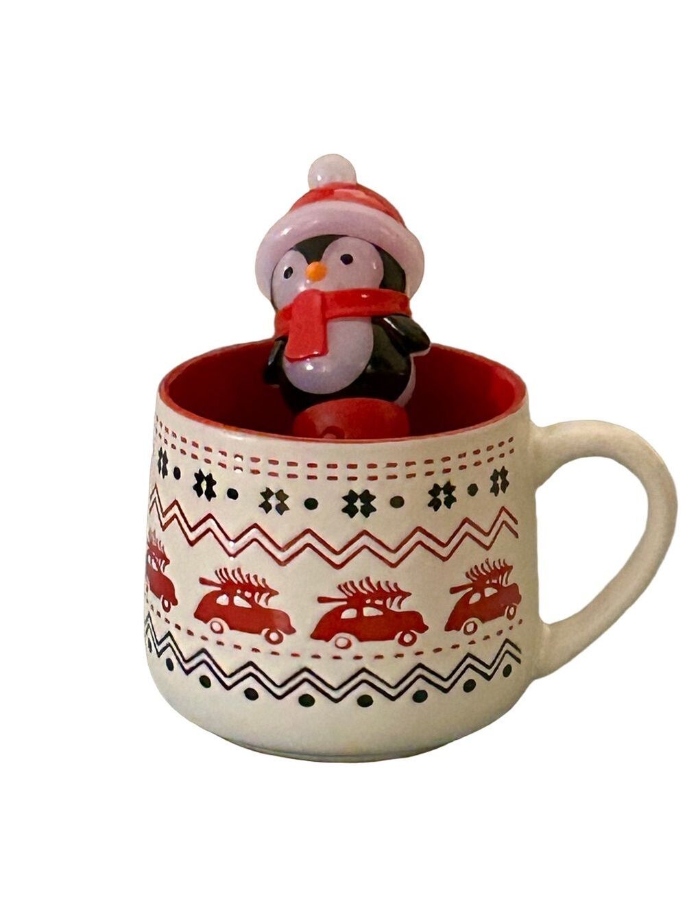 Festive Penguin Light Up Spinner + Mug with Red Interior New With Tags Set of 2